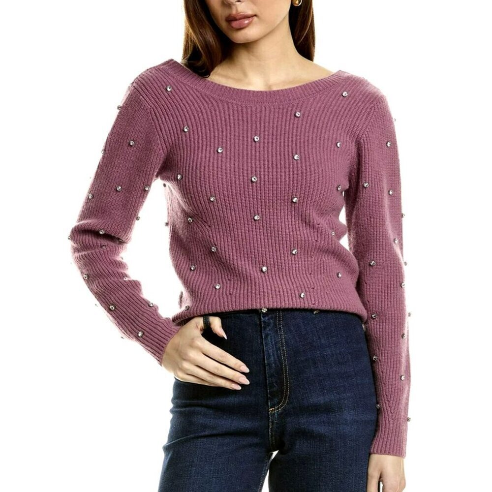 Elie Tahari $395 Rhinestone Ribbed Knit Pink Sweater Medium NWT